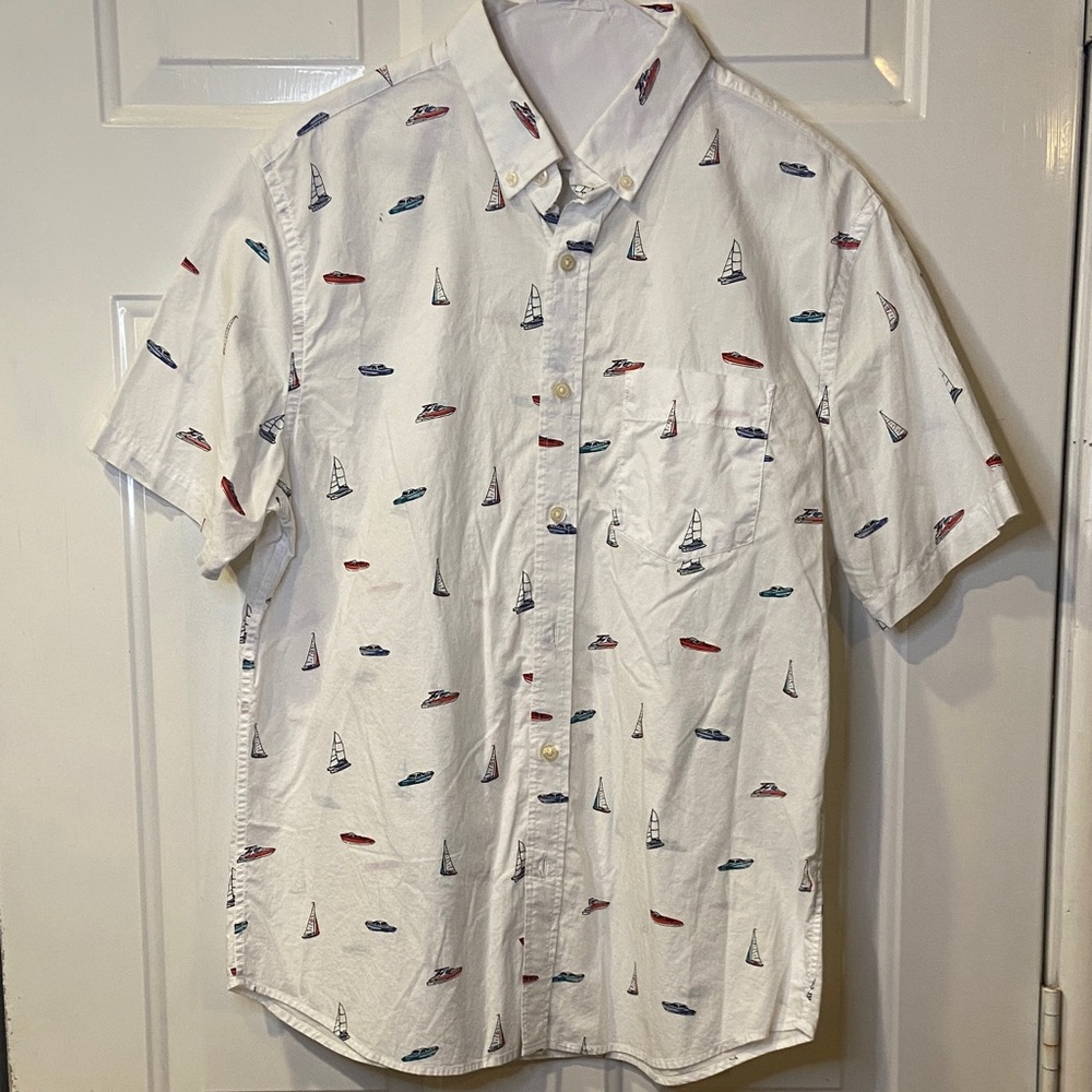 Banana Republic Sailboat Print Button Down Shirt Men’s Medium White Nautical